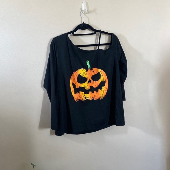 New Long Sleeve One Shoulder Pumpkin Graphic Design Shirt Halloween Fall XL 12 - Picture 1 of 5